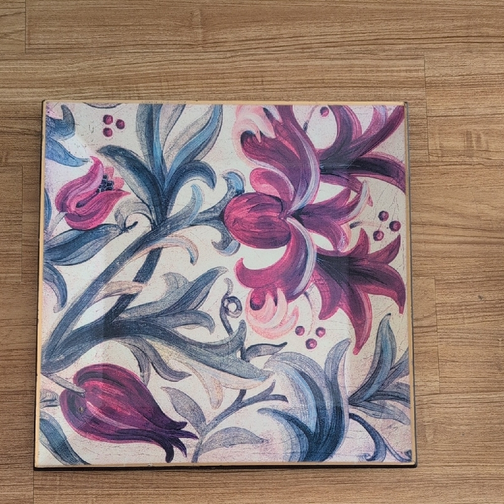 Floral Large Trinket Tray with Pink/Blueish Color Scheme